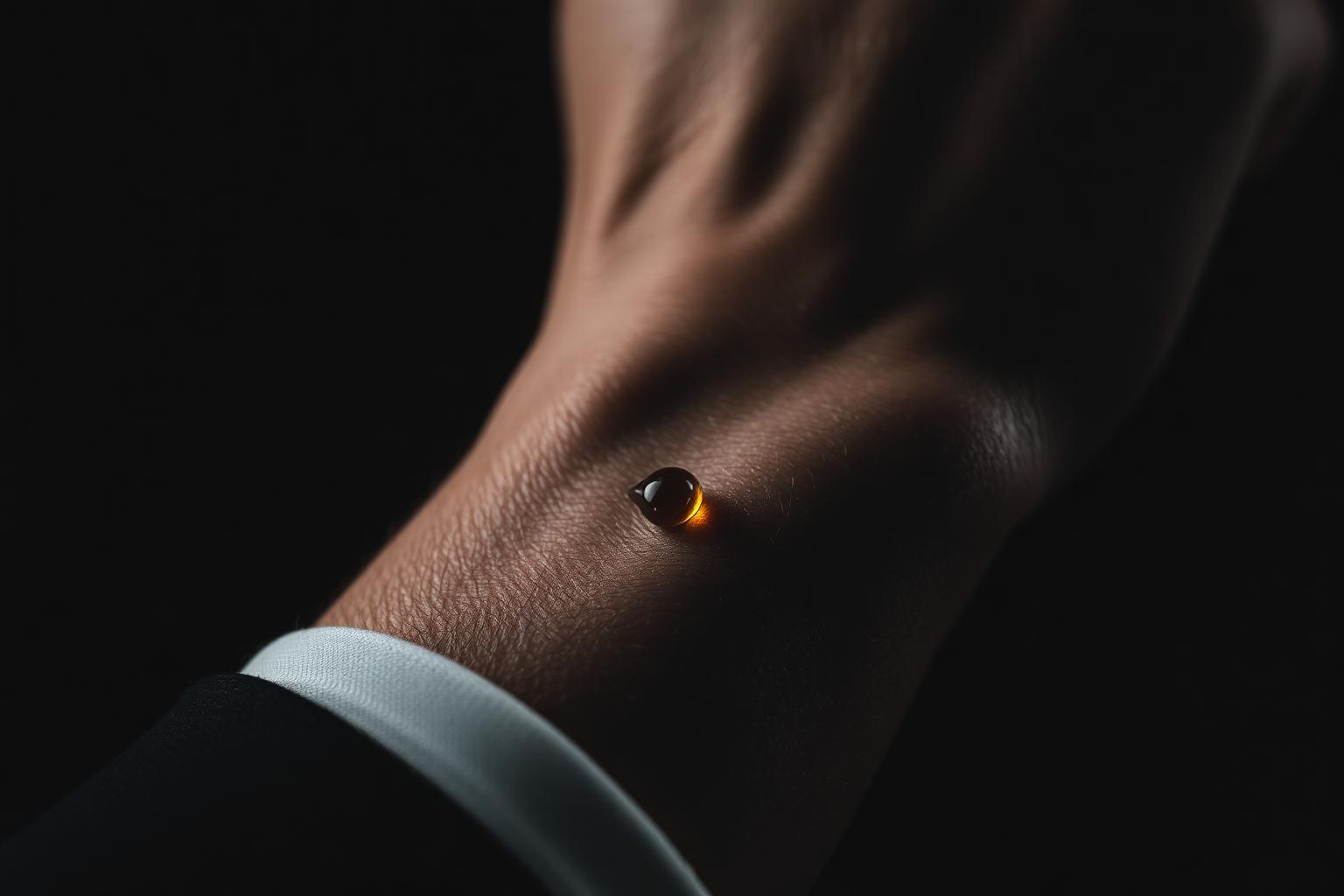 A single drop of fragrance on skin